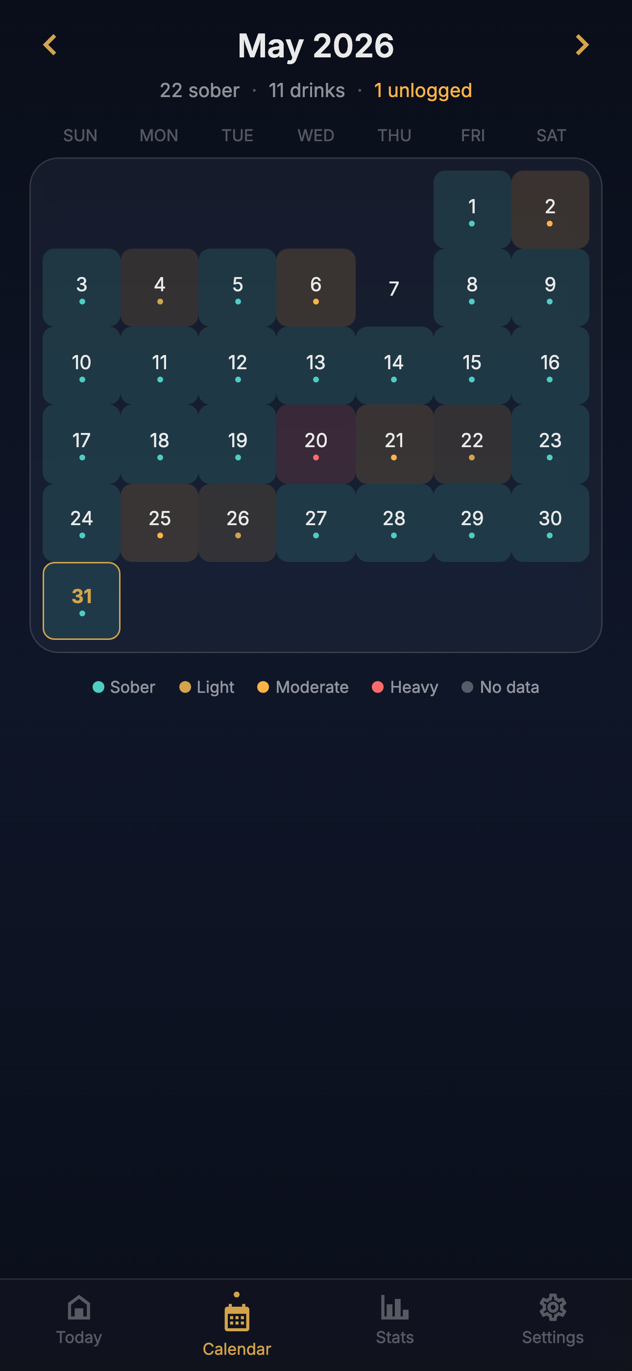 Sober Glass colour-coded calendar